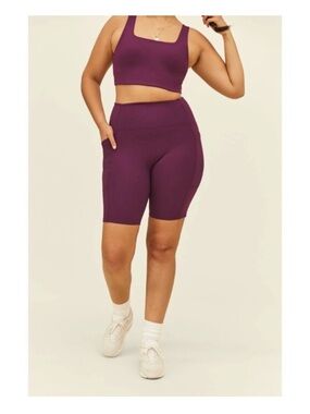 girlfriend collective Plum High-Rise Bike Shorts